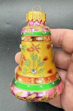 Unique Treasures Hand Blown and Painted Crafted Glass Bell Ornament -BG1